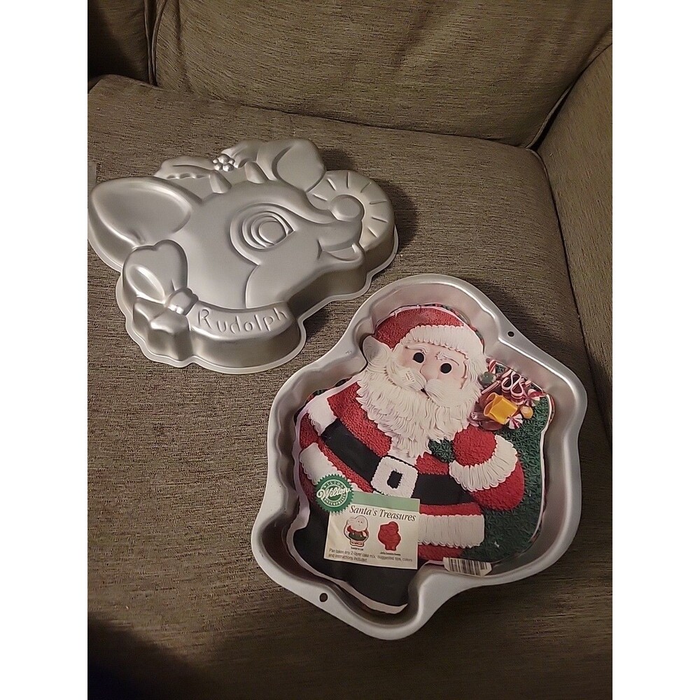 Vtg RUDOLPH RED NOSED REINDEER & SANTA Wilton Metal Cake Pans 1981 1993 902-3347